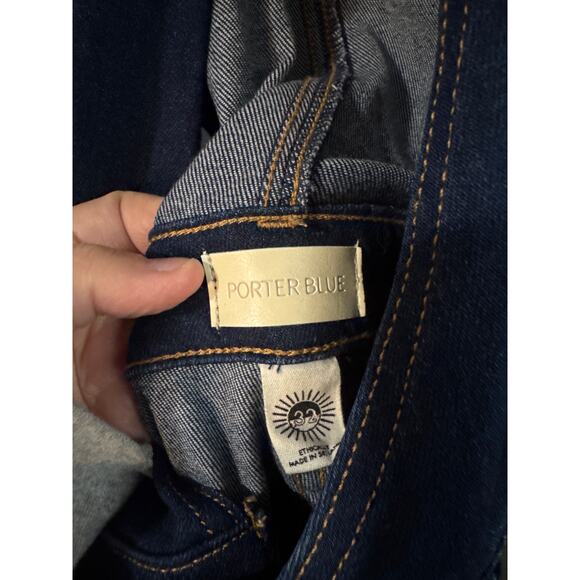 Women's Porter Blue Apparel Bonnie Denim Overalls Bluebell Dark Wash Flare Leg - Picture 6 of 8